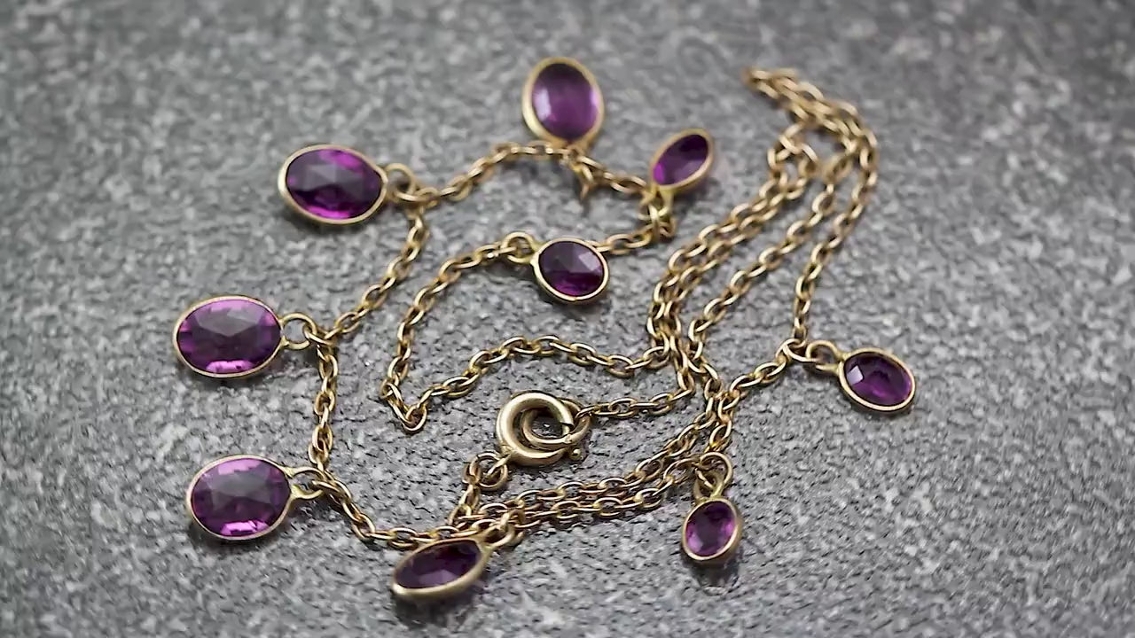 Antique Vintage c1920-30s Art Deco Gilded Necklace, Open Back Drop Purple Amethyst, Unique Jewelry Jewellery, Gift for Woman