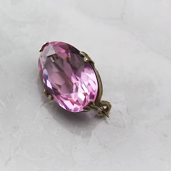 Antique Edwardian Era 1901-1910 Gilded Brass Lace Brooch, Faceted Paste Faux Pink Topaz, Unique Gift Jewellery Jewelry