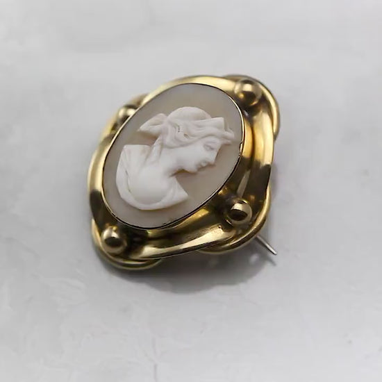 Antique 1880-1900 Victorian Hand Carved Gold Plated Shell Cameo Brooch Pin, Unique Gift Jewelry Jewellery