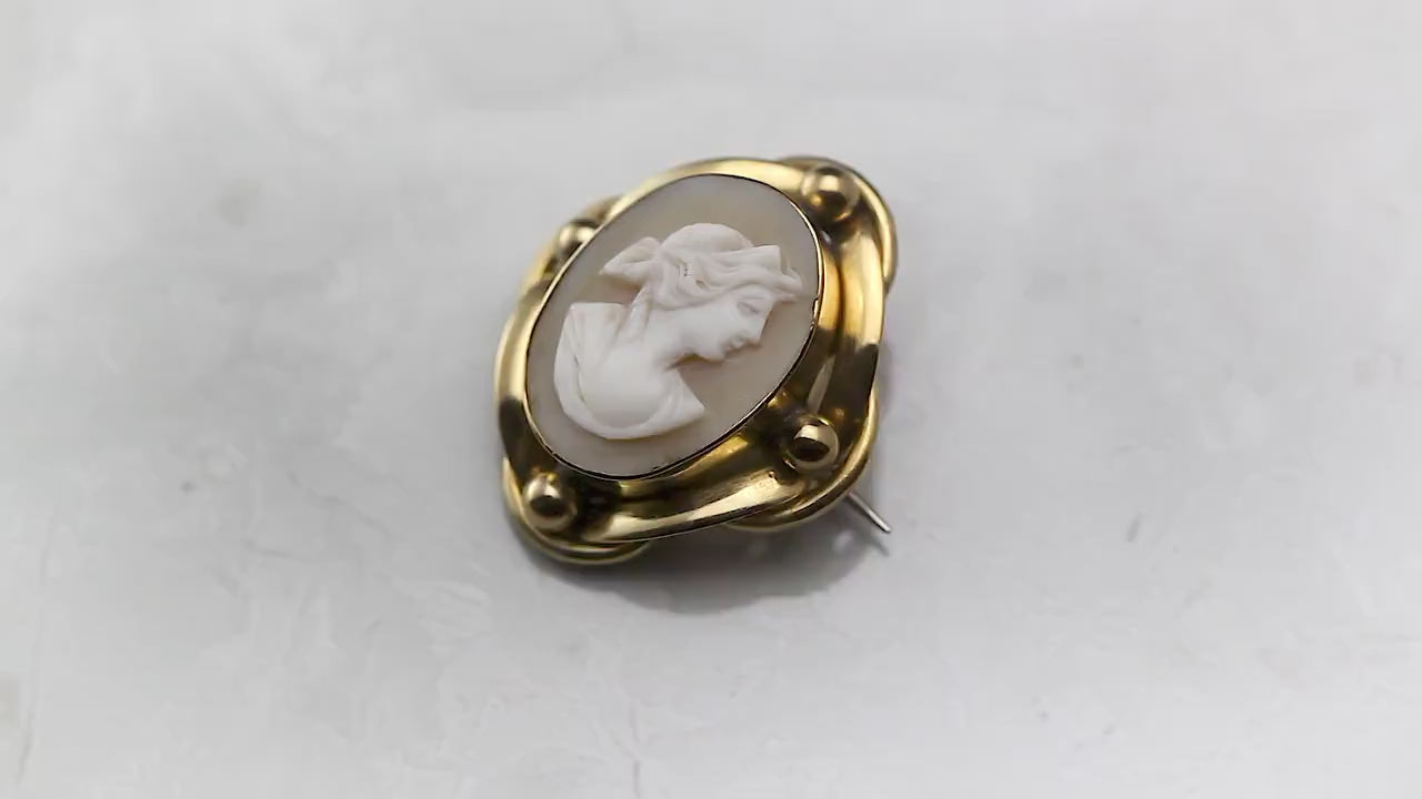Antique 1880-1900 Victorian Hand Carved Gold Plated Shell Cameo Brooch Pin, Unique Gift Jewelry Jewellery
