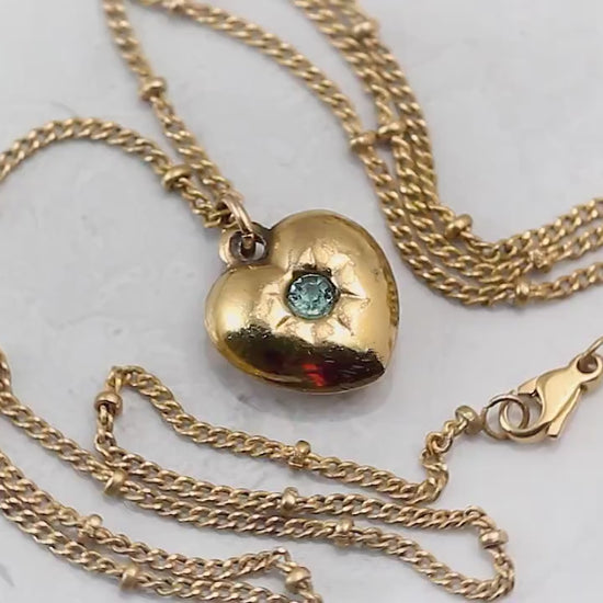 Rolled Gold Antique Vintage Original 1880-1910 Victorian Edwardian Era | Heart Love Charm Pendant Necklace | Gold Plated Chain, Unique Gift