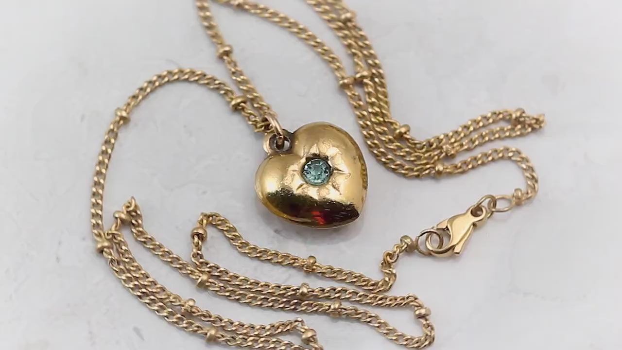 Rolled Gold Antique Vintage Original 1880-1910 Victorian Edwardian Era | Heart Love Charm Pendant Necklace | Gold Plated Chain, Unique Gift