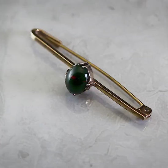 Antique Edwardian c1910, 18Ct Gold Filled Bloodstone Bar Brooch, Unique Gift Antique Jewelry Jewellery
