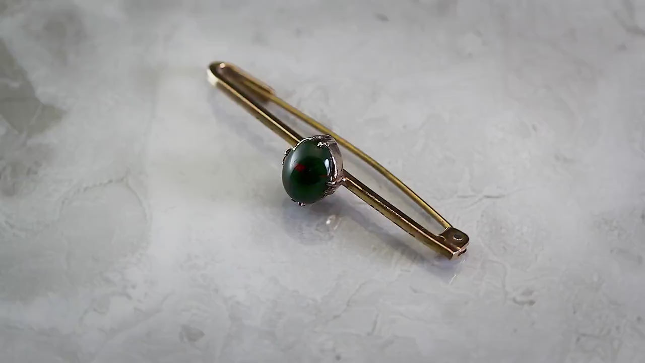 Antique Edwardian c1910, 18Ct Gold Filled Bloodstone Bar Brooch, Unique Gift Antique Jewelry Jewellery