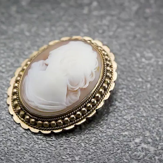 Vintage Art Deco c1920-1930, Hand Carved Shell Cameo Brooch Pin Pendant, Ornate Filigree, Gold Plated, Unique Gift Jewelry Jewellery