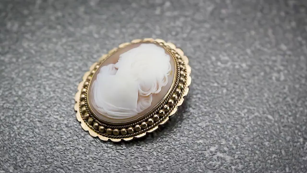 Vintage Art Deco c1920-1930, Hand Carved Shell Cameo Brooch Pin Pendant, Ornate Filigree, Gold Plated, Unique Gift Jewelry Jewellery