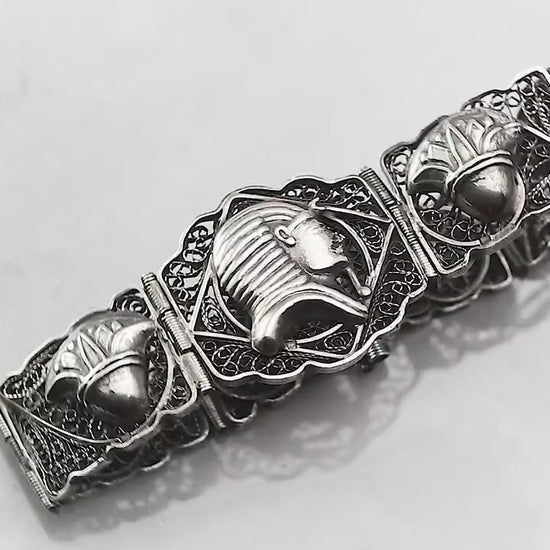 RARE Original Egyptian, Vintage 1930s Panel Filigree Bracelet, Silver .800 Hallmark Alexandria, Unique Gift Antique Jewelry Jewellery