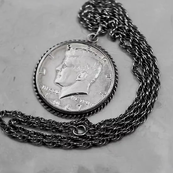 Vintage Silver 1967 Kennedy Half Dollar Pendant Necklace, Sterlig Silver Chain, Unique Gift for Him, Jewelry, Jewellery