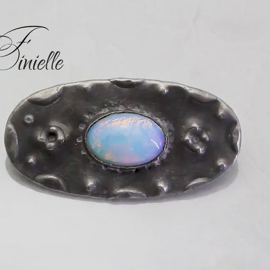 Art Nouveau 1895-1910, Arts Craft Pewter Brass faux Opal Brooch, Antique Vintage Jewelry, Unique design, Small Brooch, Gift for Women