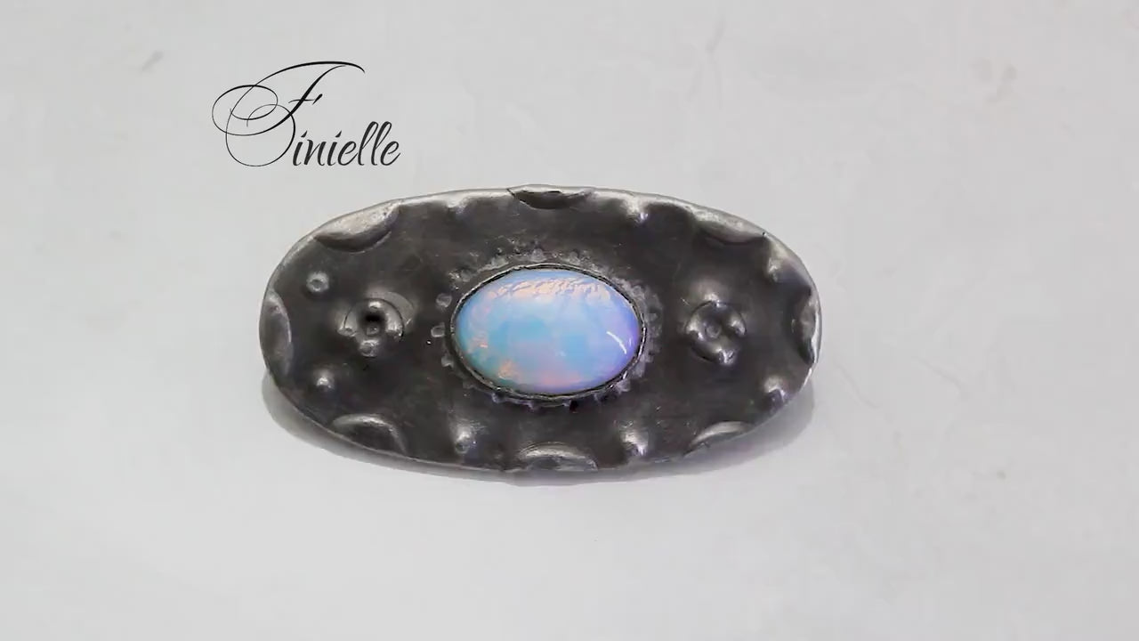 Art Nouveau 1895-1910, Arts Craft Pewter Brass faux Opal Brooch, Antique Vintage Jewelry, Unique design, Small Brooch, Gift for Women