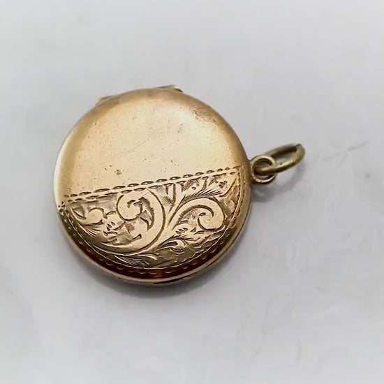 Antique Victorian c1880-1900s Rolled Gold Locket Pendant, English Lady & Gentleman Victorian Era Photos, Vintage Ornate Floral Jewelry