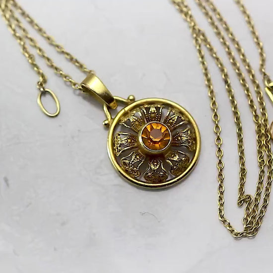Antique 1915-1920 Andreas Daub, Art Deco Rolled Gold Pendant Necklace, Natural Citrine, Unique Jewelry Jewellery, Gift for Woman