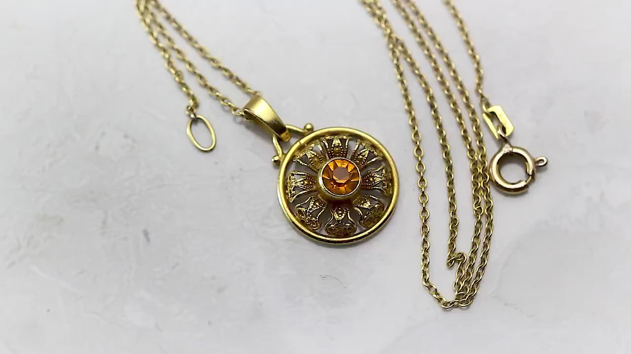 Antique 1915-1920 Andreas Daub, Art Deco Rolled Gold Pendant Necklace, Natural Citrine, Unique Jewelry Jewellery, Gift for Woman