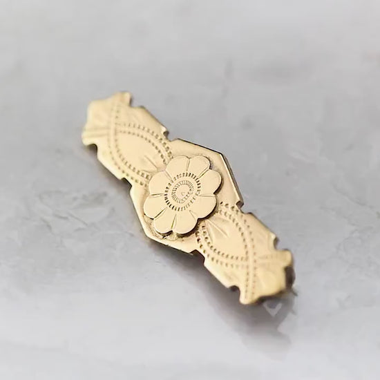 Antique Victorian Era c1880-1900 Hand Carved Small Floral Brooch Pin, Gold Filled Brass, Unique Gift Jewelry Jewellery