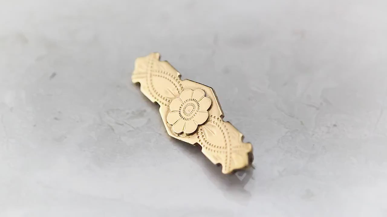 Antique Victorian Era c1880-1900 Hand Carved Small Floral Brooch Pin, Gold Filled Brass, Unique Gift Jewelry Jewellery