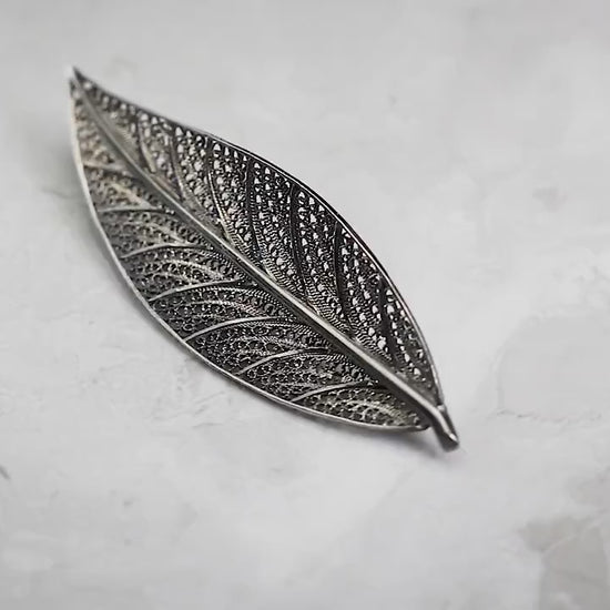 Vintage 1970s Filigree Large Elegant Leaf Brooch Pin, Silver .800, Vintage Exquisite Jewelry Jewellery Unique Gift