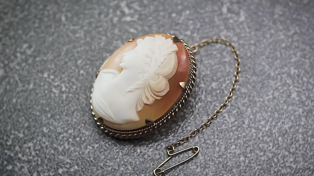 Antique 1870-1890 Victorian Hand Carved 12CT Rolled Gold Shell Cameo Brooch Pin, Stamped <CLEWCO> RG, Unique Gift Jewelry Jewellery
