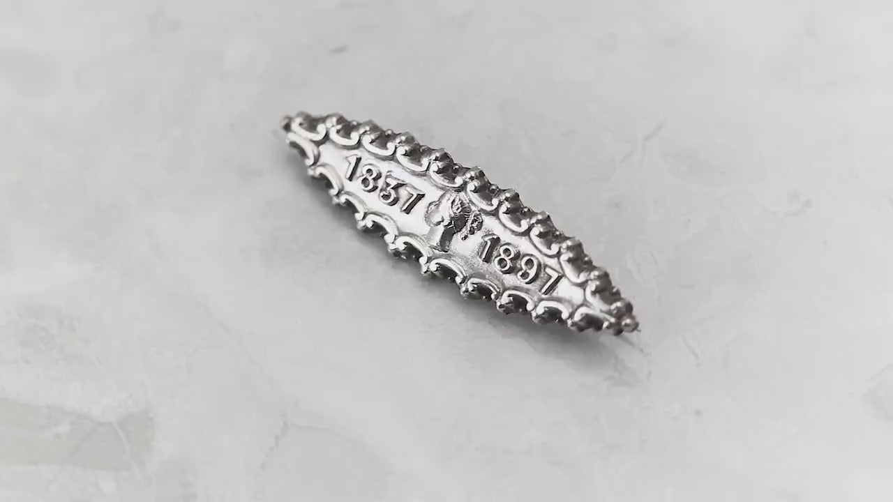 Sterling Silver Victorian 1896 |  Queen Victoria Diamond Jubilee Souvenir Brooch |  Hallmarked Birmingham Antique Vintage Jewelry Jewellery