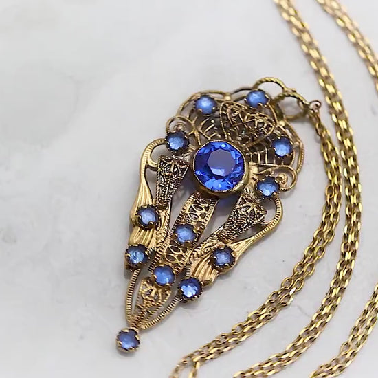 Antique Vintage 1920-1935 Czech Art Deco Dress Clip, Repurposed One, Filigree Pendant Necklace, Antique 24K Gold Plated, Unique Gift