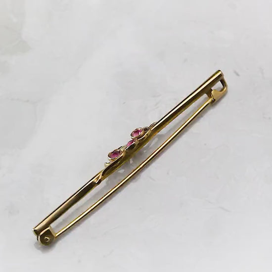 Antique Circa 1910 Edwardian Yellow Gold Plated Brooch, Pink Topaz Rhinestones, Unique Gift, Antique Jewelry Jewellery