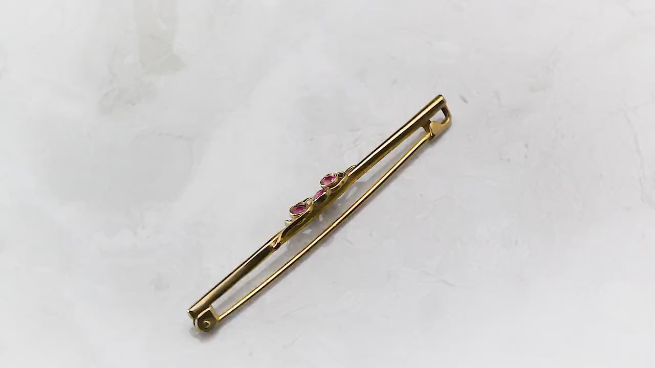 Antique Circa 1910 Edwardian Yellow Gold Plated Brooch, Pink Topaz Rhinestones, Unique Gift, Antique Jewelry Jewellery