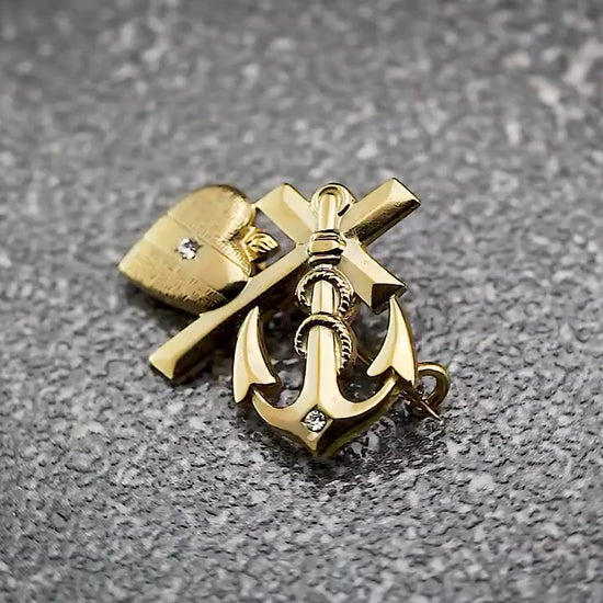 Antique Vintage Art Nouveau Style 1930s Faith Hope and Charity Brooch Pin, 18Ct Gold Filled, Unique Vintage Jewelry Jewellery