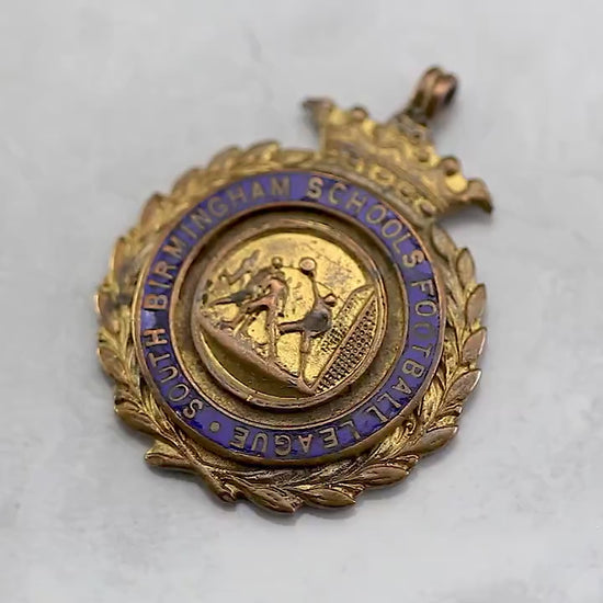 Antique Vintage 1920s South Birmingham Schools Football League Enamel Medal, Fattorini & Sons - Bradford