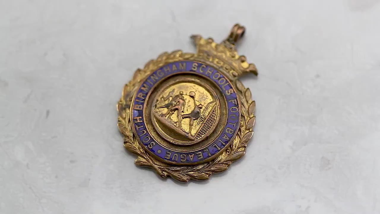 Antique Vintage 1920s South Birmingham Schools Football League Enamel Medal, Fattorini & Sons - Bradford