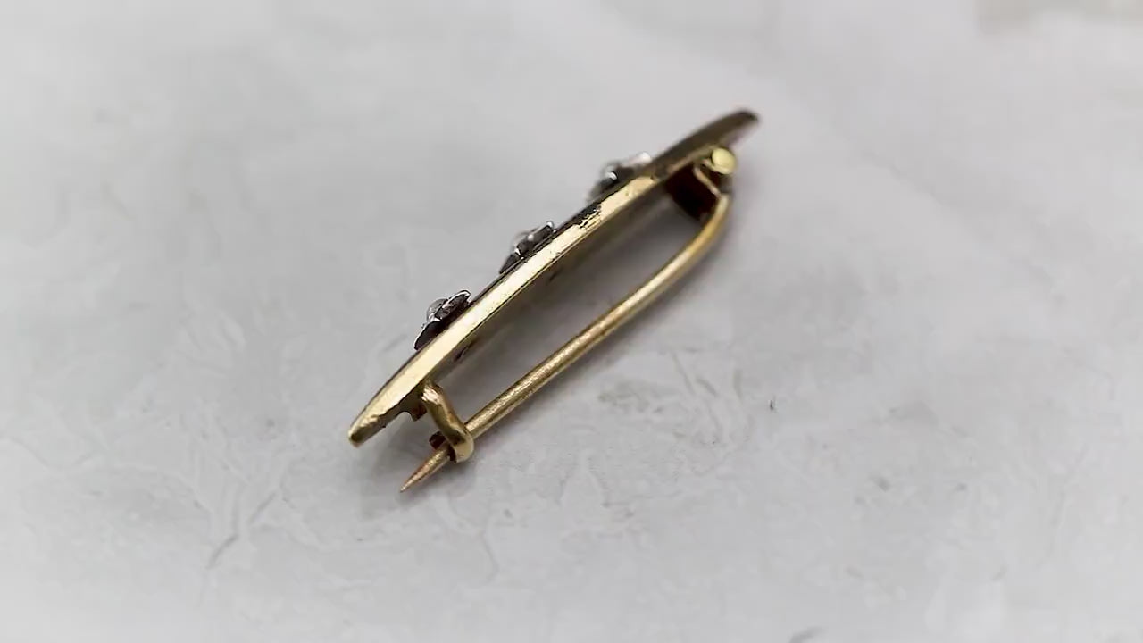 Antique Small Victorian Marquise Black Mourning Brooch Pin, Gold Plated, Sterling Silver Stars, Black Onyx, Seed Pearl, Antique Goth Jewelry