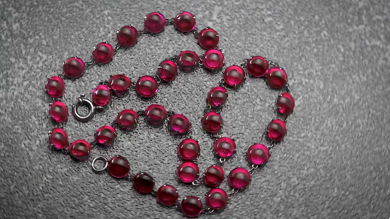 Antique Vintage Art Deco 1920s Ruby Red Glass Cased Paste Riviere Style Necklace, Silver Plated, Unique Gift Jewelry Jewellery