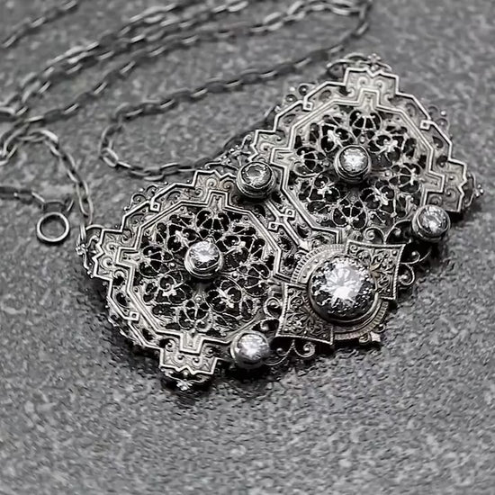 Antique Vintage 1915-1935 Czech Art Deco Half Belt Buckle, Repurposed One, Filigree Pendant Necklace, Antique Silver Plated, Unique Gift